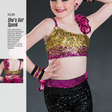 Gold, pink and black super sequined crop top and shorts
