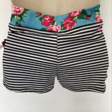 Black and white stripe boy shorts with floral trim