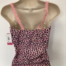 Pink leopard and lace camisole top