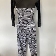 Grey and black cammo print long sleeve top and trousers