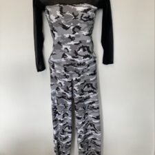 Grey and black cammo print long sleeve top and trousers