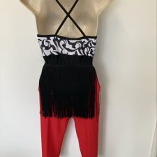 Black, white and red fringed catsuit