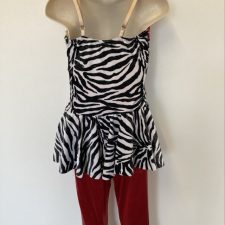 Velvet zebra print and red metallic top and cropped trousers