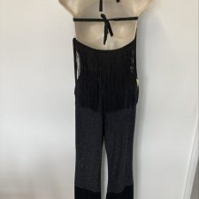 Black sparkle halter top and trousers with fringe