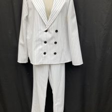 White and black pinstripe suit