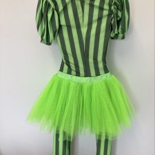 Neon green and black striped catsuit with tutu skirt