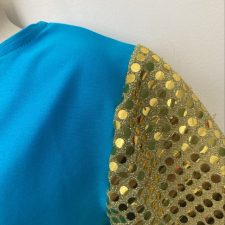 Turquoise top with gold sequin sleeves