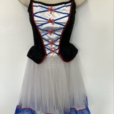 White net skirted leotard with black velvet 'corset' and lace up front detail