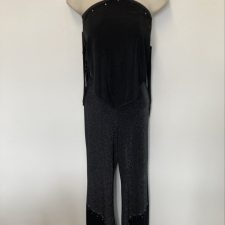 Black sparkle halter top and trousers with fringe