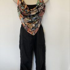 Black hip hop trousers, crop top and graffiti print halter top