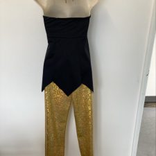 Gold and black top and flared sequin trousers