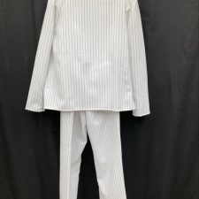 White and black pinstripe suit