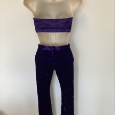 Purple velvet halter crop top and flared trousers