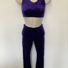 Purple velvet halter crop top and flared trousers