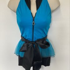 Turquoise and black zip up skirted dance top and bikeshorts