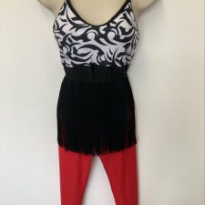 Black, white and red fringed catsuit
