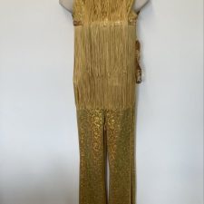 Gold fringe top and sequin trousers
