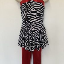 Velvet zebra print and red metallic top and cropped trousers