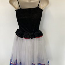 White net skirted leotard with black velvet 'corset' and lace up front detail