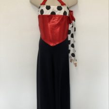 Red, black and white spotty all-in-one with gloves - Bespoke Measurement Costumes