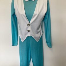 Aqua and white waistcoat style cropped catsuit - Bespoke measurement costumes