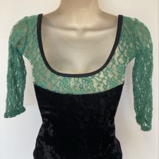 Green lace and black velvet leotard