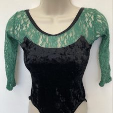 Green lace and black velvet leotard
