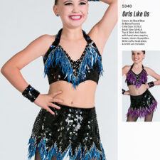 Black and blue sparkle crop top and skirt with flame design