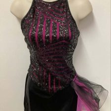 Cerise and black biketard with side bustle