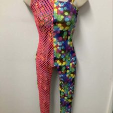 Neon bubble print catsuit with pink mesh overlay