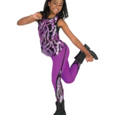Metallic purple and black mesh over top and leggings (crop top not included)