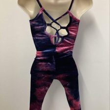 Navy, pink and purple tie dye velvet cropped catsuit