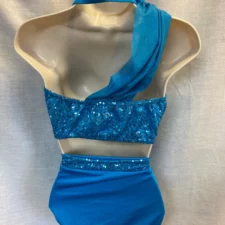 Arabian blue sequin crop top and briefs with belt and drape