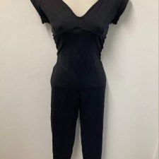 Black cap sleeved catsuit with criss cross back design