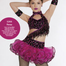 Fuchsia and black sparkle fringe crop top and skirt