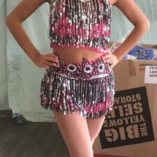Pink, black and white fringe top and matching skirt (choker not included)