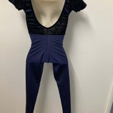 Navy lycra catsuit with velvet top and short sleeves