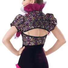 Dark purple velvet and sequin leotard with puff sleeve shrug