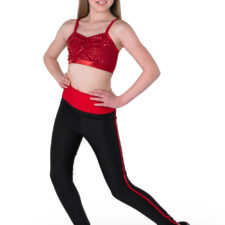 Red sequin crop top and black and red leggings