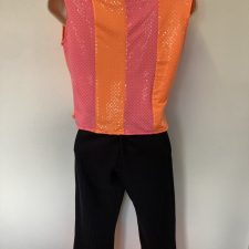 Pink and orange top and capri trousers with cap