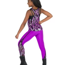 Metallic purple and black mesh over top and leggings (crop top not included)