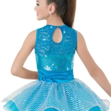 Turquoise and white sequin skirted biketard with heart design
