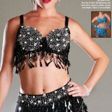 Black and silver sparkle crop top and skirt with hanging beads