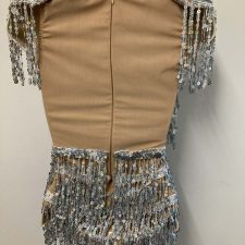 Silver and nude fringed leotard with shoulder pads
