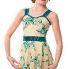 Teal and cream floral skirted leotard