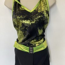Metallic green and black hooded biketard