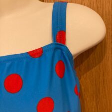 Blue and red spotty skirted leotard with net lining