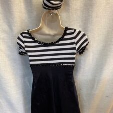 Black and white jailbird costume with hat and bootcovers