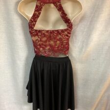 Wine and black lace crop top and skirted bikeshorts
