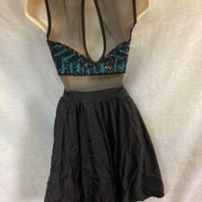 Black sparkle skirted leotard with mesh waistline and double layered skirt